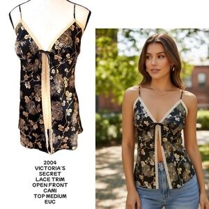 VINTAGE 2004 VICTORIA'S SECRET LACE TRIM OPEN FRONT CAMI TOP MEDIUM EUC.